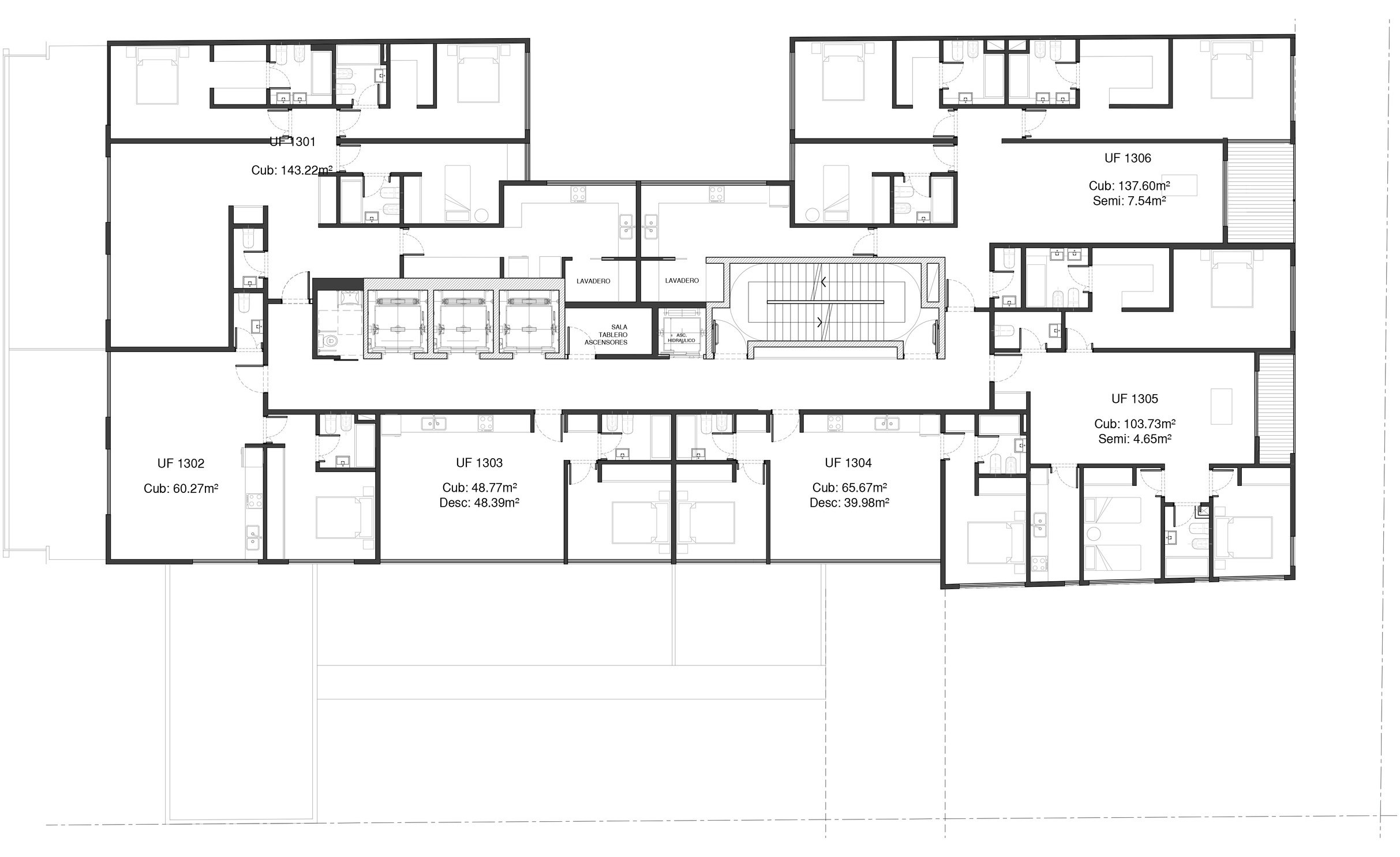 Plano de piso 13 de Humahuaca 3824, con distribución y superficies.