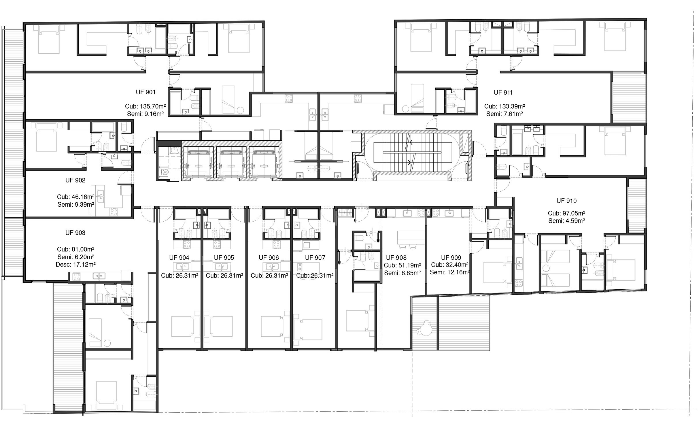 Plano de piso 9 de Humahuaca 3824, con distribución y superficies.